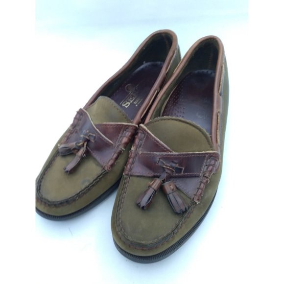 Sebago  Black & Green Suede? & Leather Kiltie Tassel Loafers Women's 7.5M READ - Picture 1 of 16